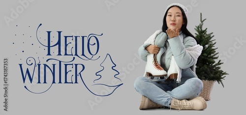 Happy Asian woman with ice ...
