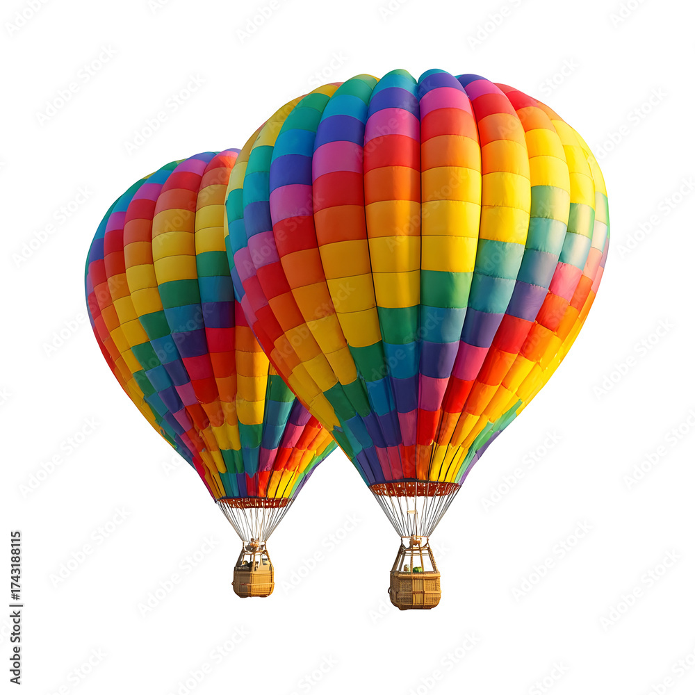 Fototapeta premium Two colorful hot air balloons against transparent background
