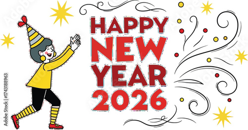 Celebrate a bright Happy New Year 2026 with joyful, colorful celebration art that captures the spirit of fun and fresh beginnings for everyone