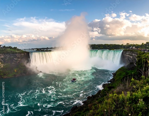 Majestic natural waterfall scenery under cloudy skies