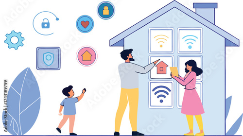 Family Using Smart Home Devices with Holographic Controls