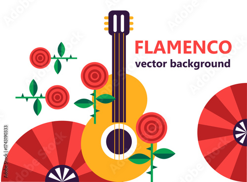 flamenco background woth guitar and roses