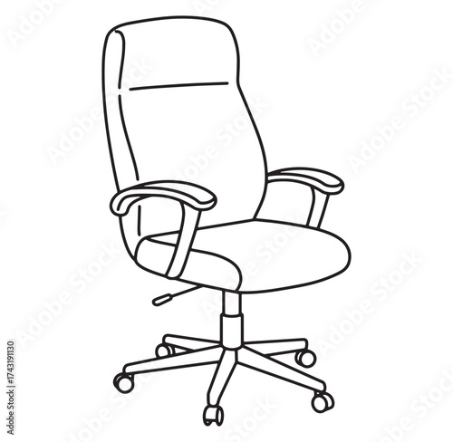 Simple black and white vector illustration of a modern comfortable office chair