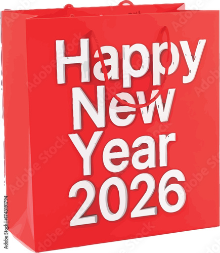Spread holiday cheer and festive anticipation with this vibrant red shopping bag wishing everyone a Happy New Year 2026 in bold white lettering