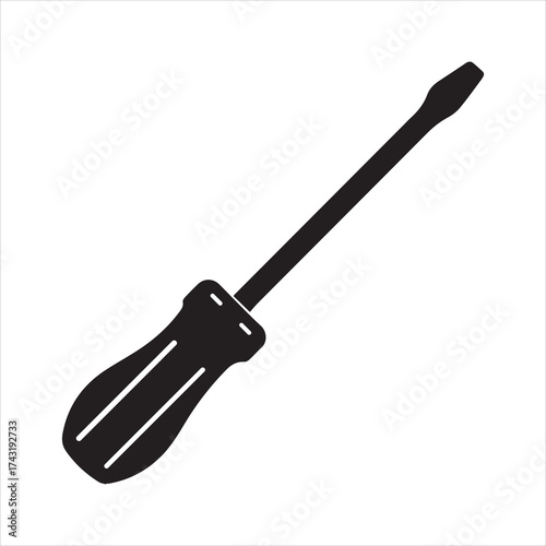 A simple black screwdriver on transparent background silhouette