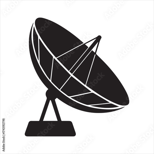 Satellite dish black icon on transparent background silhouette