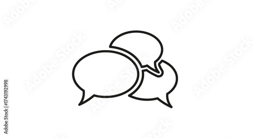 Three overlapping speech bubbles, suggesting conversation, communication, or dialogue, depicted in a simple black and white line drawing.