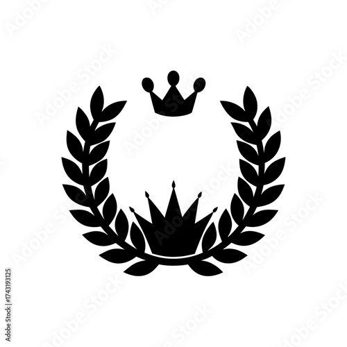 Wreath and two crown symbols on transparent background silhouette