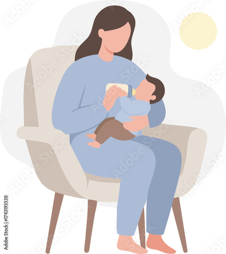 Mother feeding baby in cozy armchair