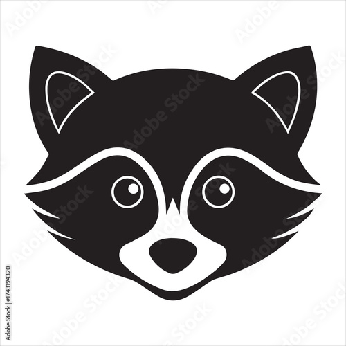 Raccoon face black icon on transparent background silhouette