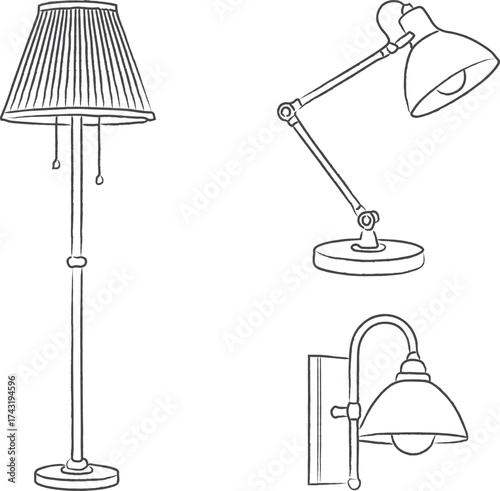 Assorted lamps floor lamp desk lamp and wall sconce