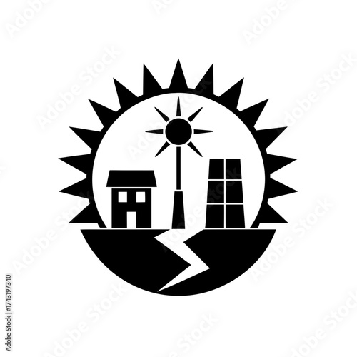Energy sources in the sun logo on transparent background silhouette