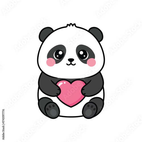 panda with heart vector illustration on white background 