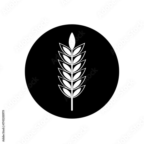 Wheat stalk in black circle on transparent background silhouette