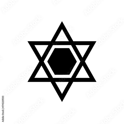 Black star of david with hex on transparent background silhouette