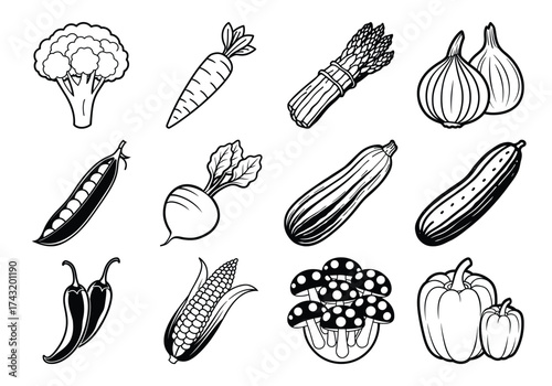 vegetable line art icon set