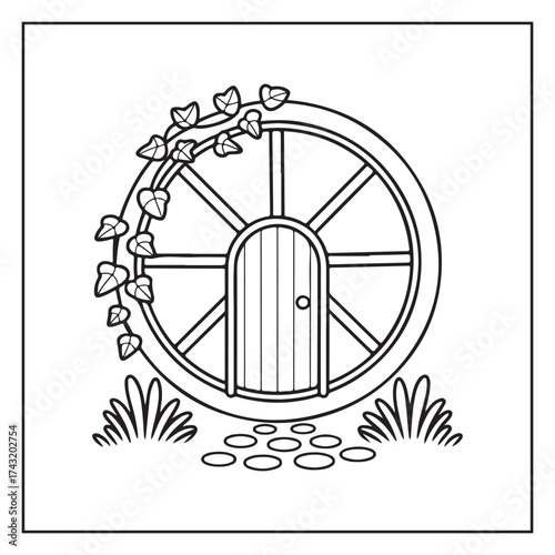 cute cottage house with cactus coloring pages, cute cottage house with cactus – printable coloring page for kids & adults, whimsical house bold & easy coloring page, Miniature Fairy Cottage. 