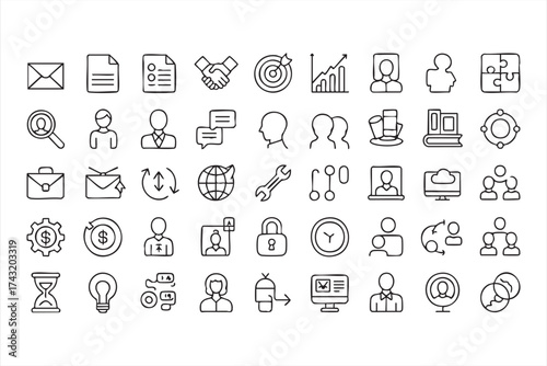 Collection of Teamwork and Productivity Outline Icons