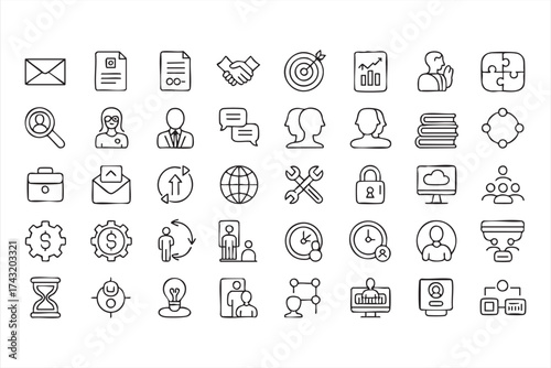 Minimalist Line Art of Office and Corporate Symbols