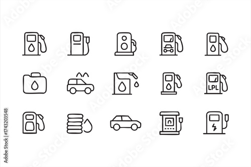 Automotive Service and Energy Station Outline Vector Set