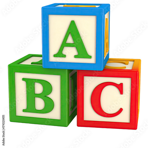 Colorful alphabet blocks stacked unevenly show ABC