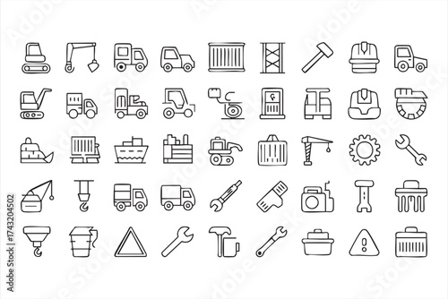Heavy Equipment and Construction Symbol Vector Set