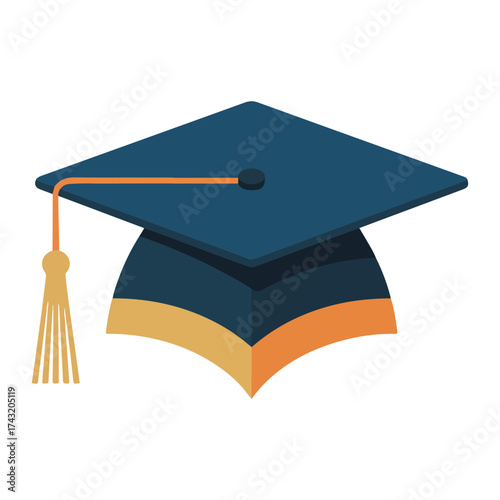Classic dark blue graduation cap with golden tassel symbolizing academic achievement and education