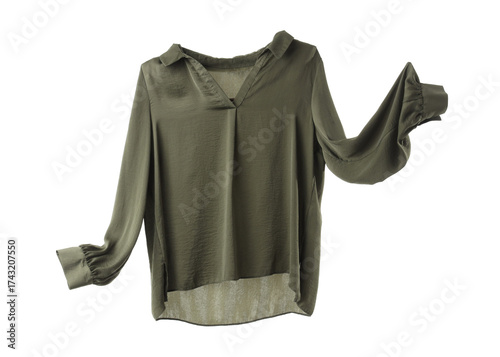 Quadro su tela Flying green blouse on white background