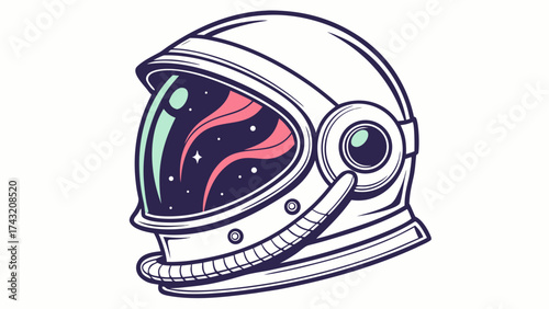 Astronaut Helmet Exploring Cosmos: An illustration captures the essence of space exploration, depicting an astronaut helmet with a captivating view of the cosmos, including stars and nebulae.