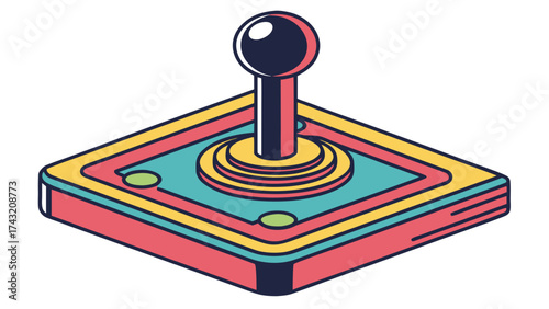 Retro Joystick: A vibrant, isometric illustration captures the essence of retro gaming with a classic joystick design, evoking nostalgia for the golden age of arcade games.