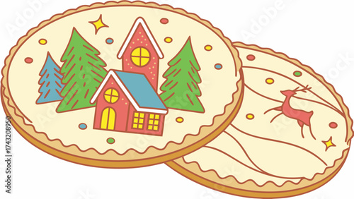 Festive Cookies: Adorably decorated cookies featuring wintery scenes, perfect for spreading holiday cheer and adding a touch of sweetness to any celebration.