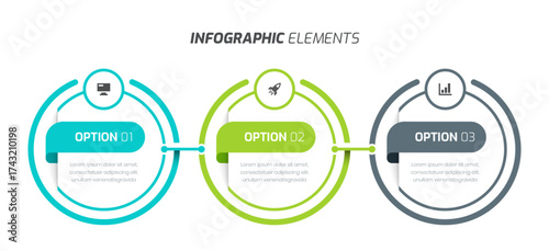 Business Infographic Template Design with Line, Icon and 3 Options for Presentation