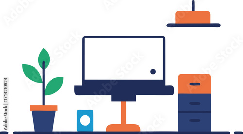 Modern office desk setup vector illustration scalable eps for professional workspace design