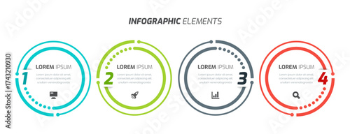 Business Infographic with Circle Lines, Icon and 4 Numbers. Suitable for Presentations, Workflow Layout.