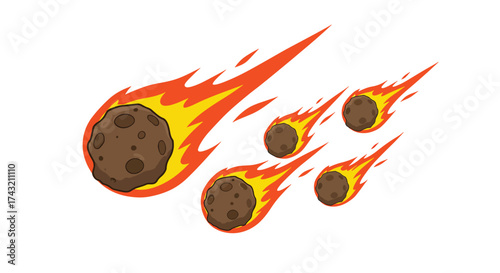 A cluster of fiery meteors streaking across the sky with glowing tails.