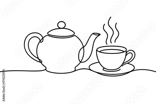 Teapot and cup with steam creating a cozy scene for tea time at home