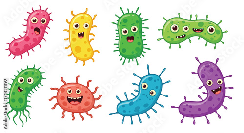 A Collection of Adorable Cartoon Bacteria with Expressive Faces.