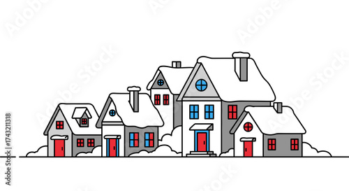 Winter village illustration houses covered with snow simple vector graphic for seasonal designs and holiday themes