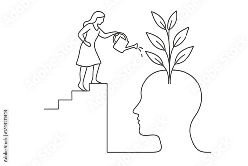 Growing knowledge through nurturing ideas in a creative illustration of self-improvement and personal growth