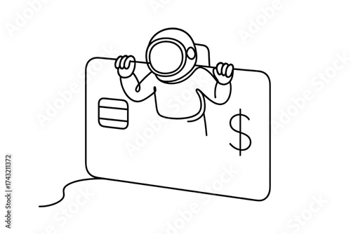 Astronaut exploring financial world with credit card design in minimalist style