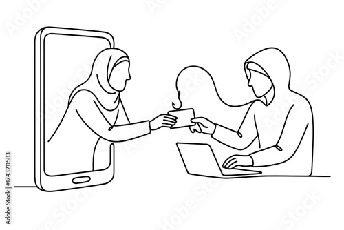 Women and men exchanging information online in a digital environment using technology for communication and connection
