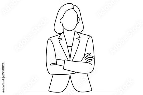 Confident businesswoman in a formal suit with arms crossed showing professionalism and determination