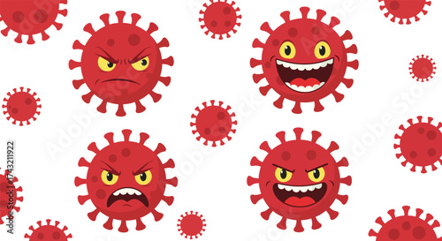 Cartoon Coronavirus Characters with Angry and Happy Expressions.