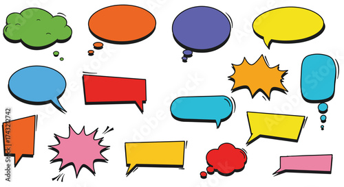 Collection of colorful comic book speech and thought bubbles.