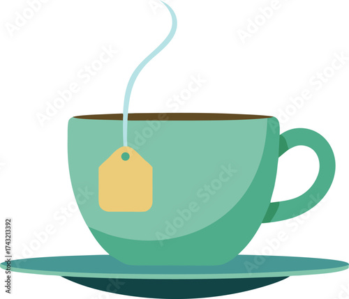 Steaming hot tea cup and saucer vector illustration for refreshment and beverage concepts
