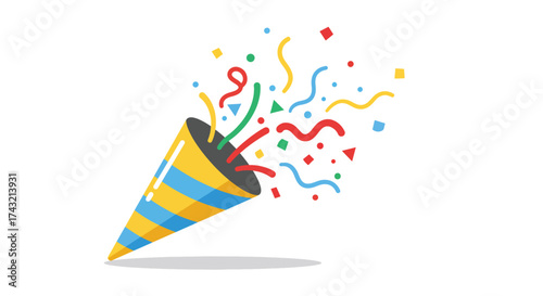 Festive party popper exploding with colorful confetti and streamers 1.