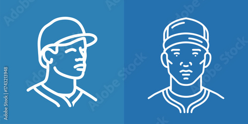 Two illustrated baseball players shown side by side with different expressions and styles. Both figures are depicted in a minimalist design, showcasing the sports essence.