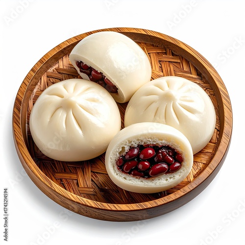 Wallpaper Mural Steamed buns filled with sweet red bean paste on woven plate Torontodigital.ca