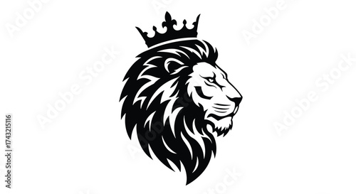 Majestic Lion Head Profile with Regal Crown Emblem.