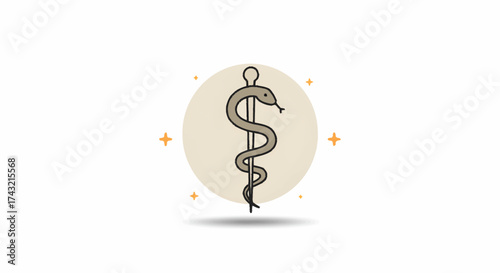 Iconic Medical Symbol Illustration Depicting a Stylized Snake Coiled Around a Rod, Representing Health, Healing, and Professional Healthcare. Vector Graphic for Wellness and Medical Design Concepts